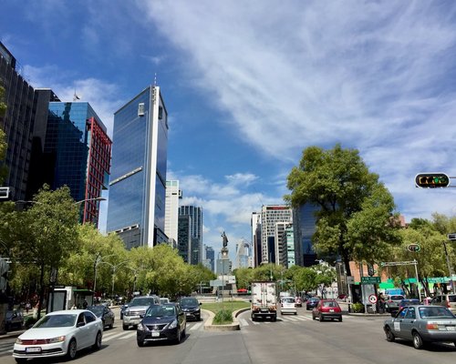 Modern office building facade in Paseo de la Reforma area in Mexico City